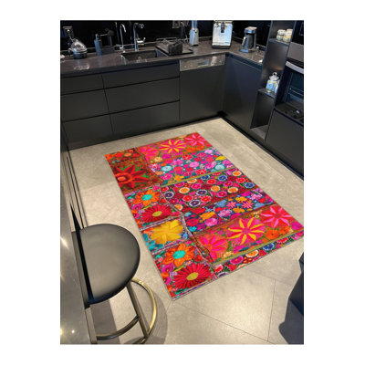 Washable Floral Modern Multicolor Ethnic Patterned Decorative Area Rug
