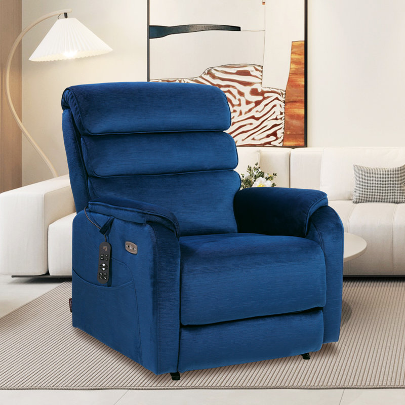  Dual Motor Lay Flat Power Lift Recliner Chair for Elderly, Chenille Fabric Electric Lift Chairs for Adults, 400lbs Heavy Duty Power Recliner with Heat Massage Charging Ports, Chenille Blue