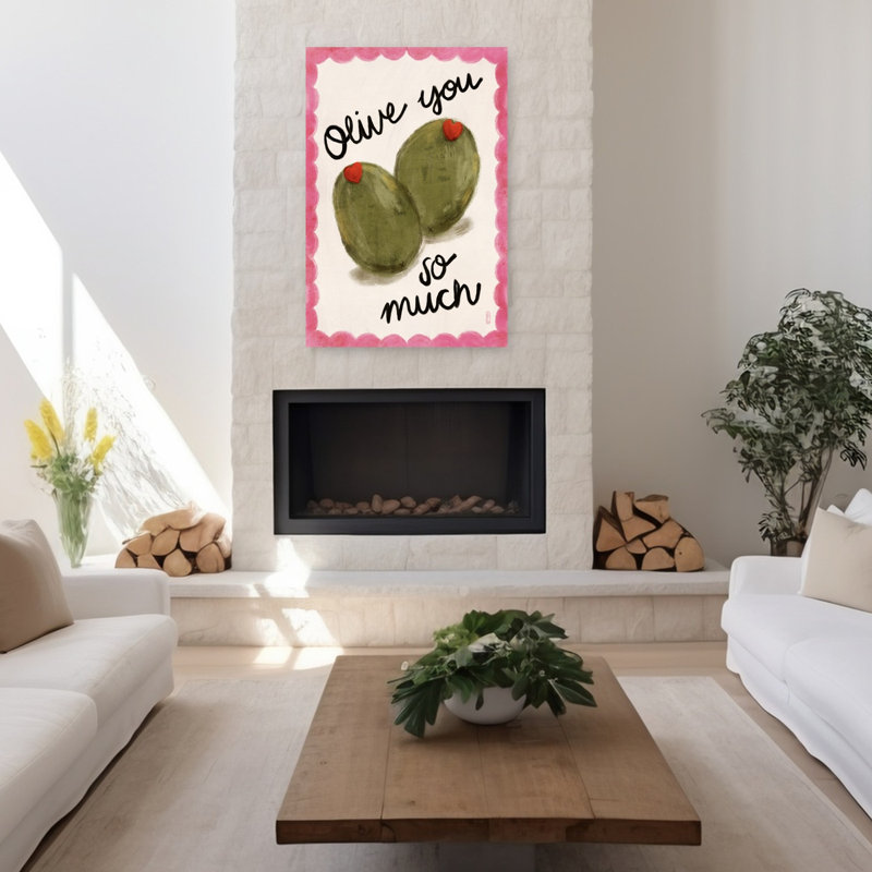 Olive, art mural contemporain fantaisiste et romantique, H 48 po x l 32 po