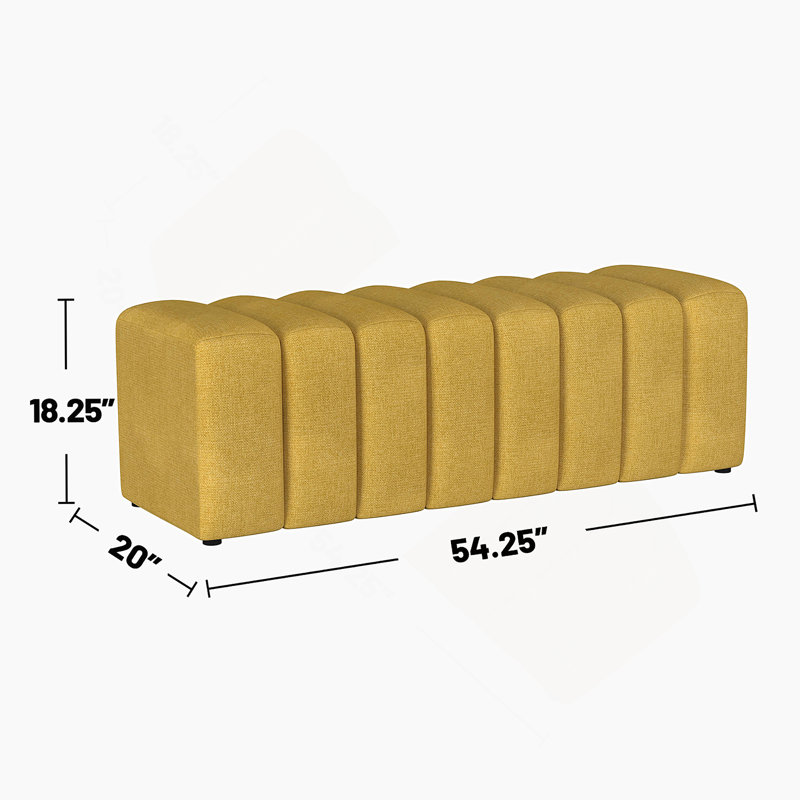 Banc d'appoint rembourré en tissu, Jaune moutarde