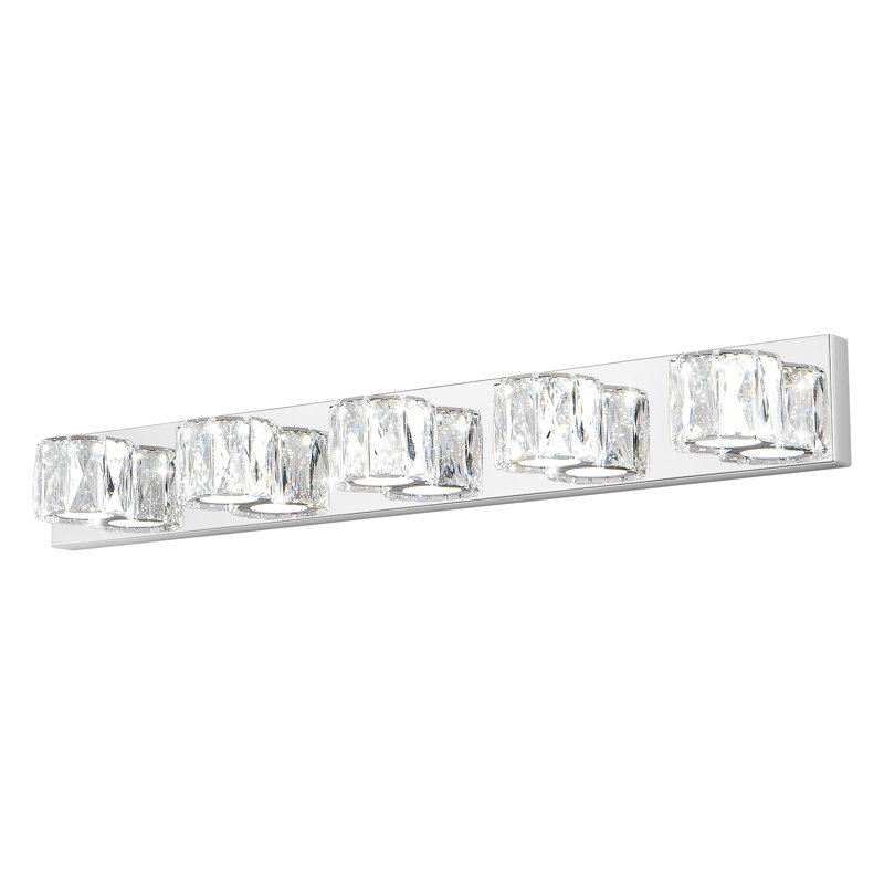 Éclairage à DEL pour meuble-lavabo à DEL, abat-jour en cristal, intensité variable, chrome poli moderne, 5 lumières