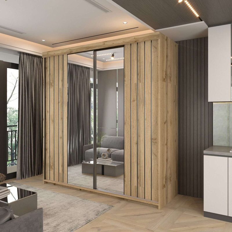 2 Door Laminate Wardrobe, 217cm H x 200cm W x 62cm D, Votan