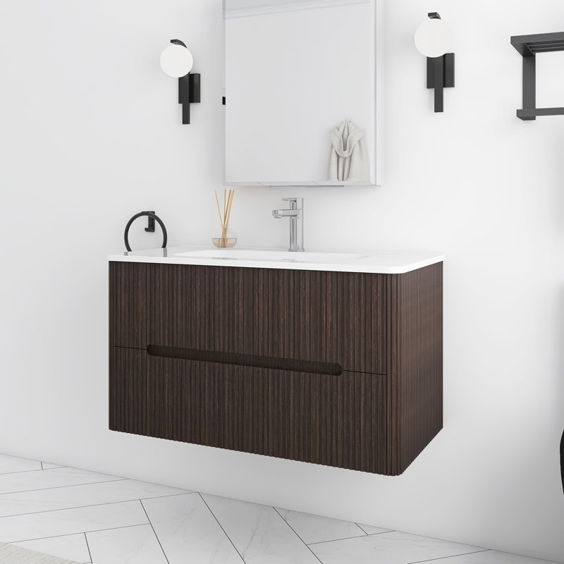 Meuble-lavabo simple 36 po avec comptoir intégré en céramique 36 po, Marron foncé