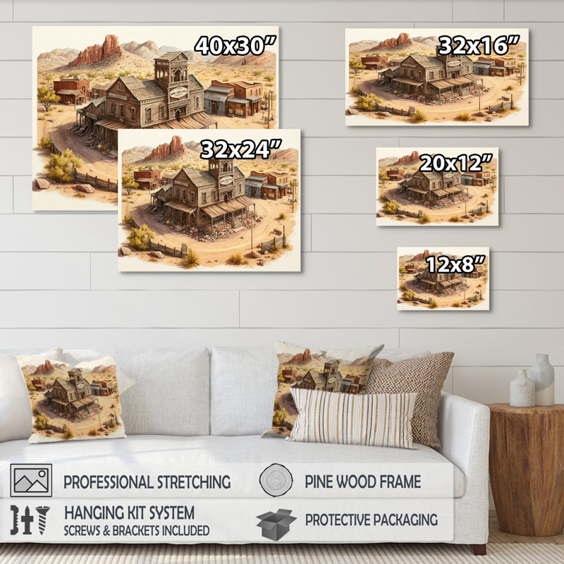 Wild West Town I - Impression sur toile, Toile tendue, H 12 po x l 20 po x P 1 po