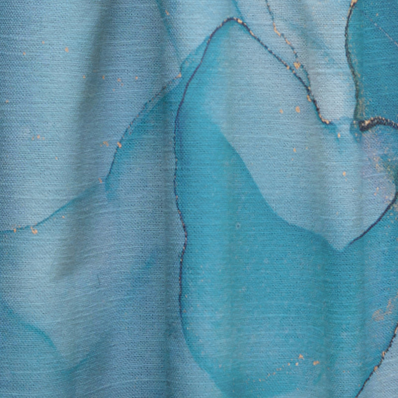 Panneau de rideau simple semi-diaphane abstrait moderne bleu et or, L 52 po x L 120 po