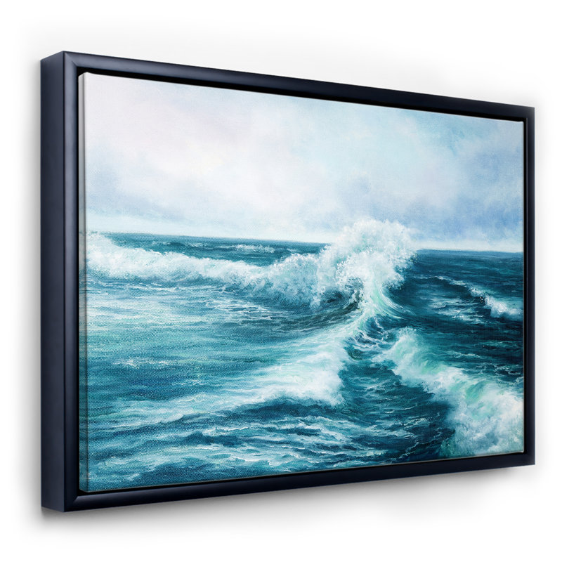 Wild Blue Ocean Waves II - reproduction d'art sur toile, H 12 po x l 20 po x p 1 po, Toile avec cadre noir