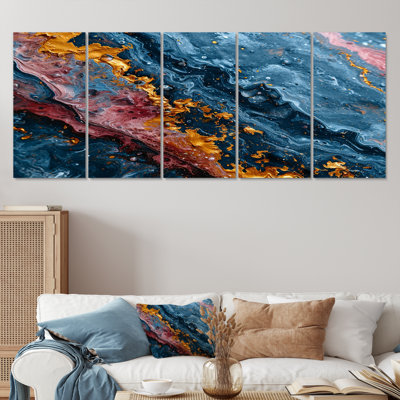 5 pièces d'art mural bleu foncé