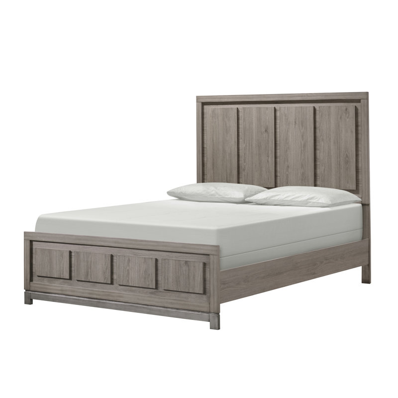 Très grand lit contemporain avec un design épuré, des tons de bois riches et une finition moderne en chêne gris chaleureux dans un style moderne, assemblage simple