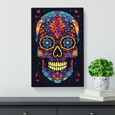 Sugar Skull Geometric Art - Wrapped Canvas