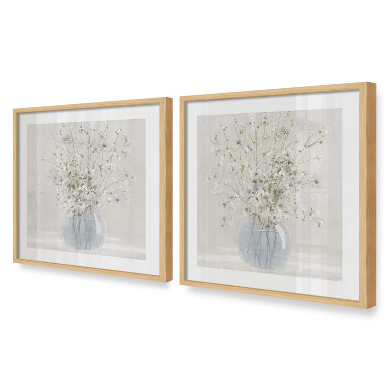 «Happy Little Blooms», ensemble de 2 impressions, 36 po x 36 po, Impression encadrée, Érable
