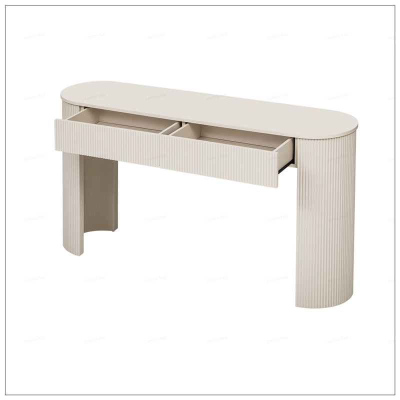 Modern 54" Console Table With Oval Top And 2 Drawers, Champagne White