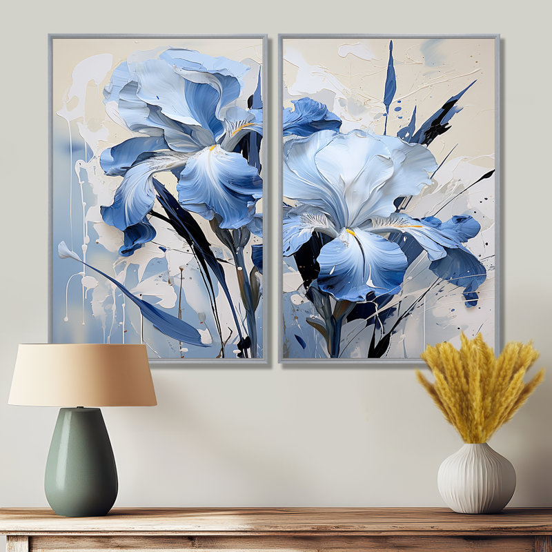 Jardin bleu et blanc d'iris - Art mural traditionnel, H 36 po x l 48 po, Reproduction encadrée sans passe-partout