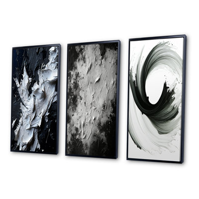 Essential Being Black And White Abstract II - Abstract Painting Art Set Of 3 Pieces