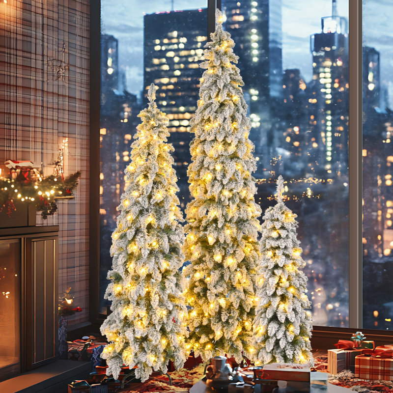 Arbre de Noël artificiel 3 pièces avec flocage de neige