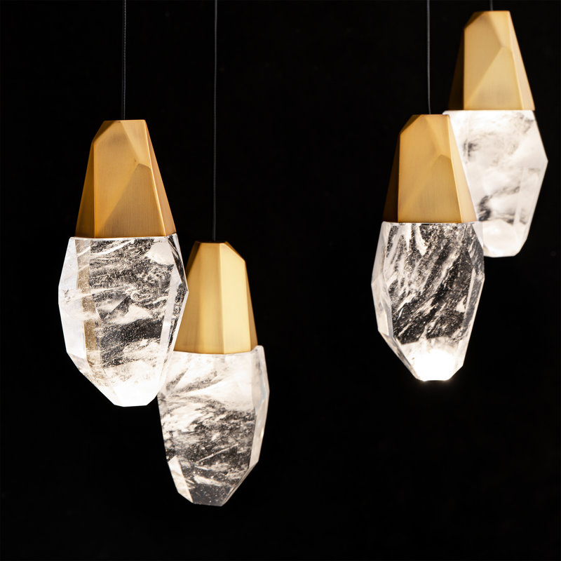 Martini 14 Light Crystal LED Multi-Light Pendant, Aged Brass, Clear/White