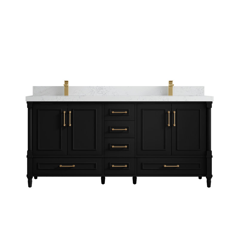 Aberdeen 72'' Double Bathroom Vanity with Top, Empira White, Black