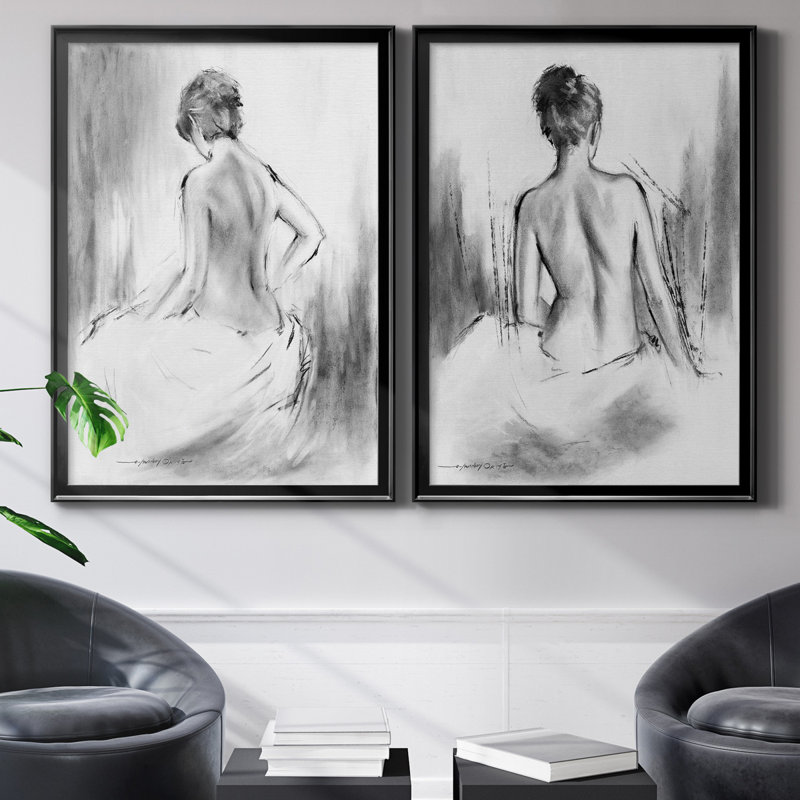 «Soft Silhouette V», ensemble de 2 reproductions sur toile, Impression encadrée sans passe-partout, H 22,5 po x l 61 po, Noir