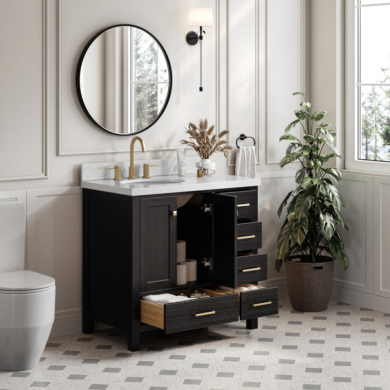 Amariani 37" Single Bathroom Vanity Set, Black Oak, Oval