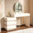 Luxury 2-In-1 Vanity Table With Leather Finish, 3-Color Led Lighted Mirror, Modern Makeup Vanity Desk With Nightstand Design, Dressing Table With 5 Storage Drawers, Beige