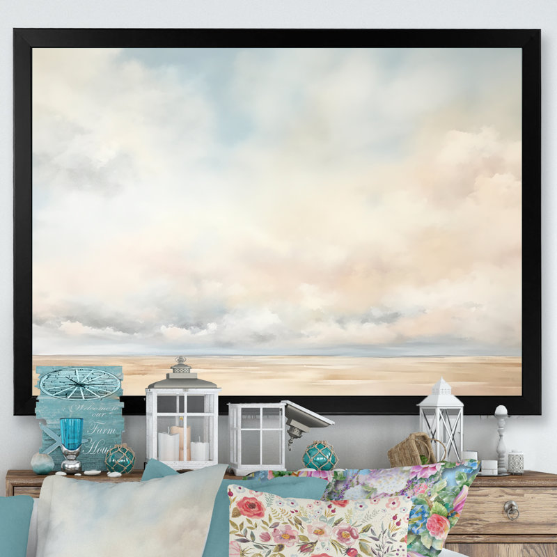 Minimalisme, ciel nuageux, paysage I sur toile, H 34 po x l 44 po x P 1,5 po, Cadre simple noir