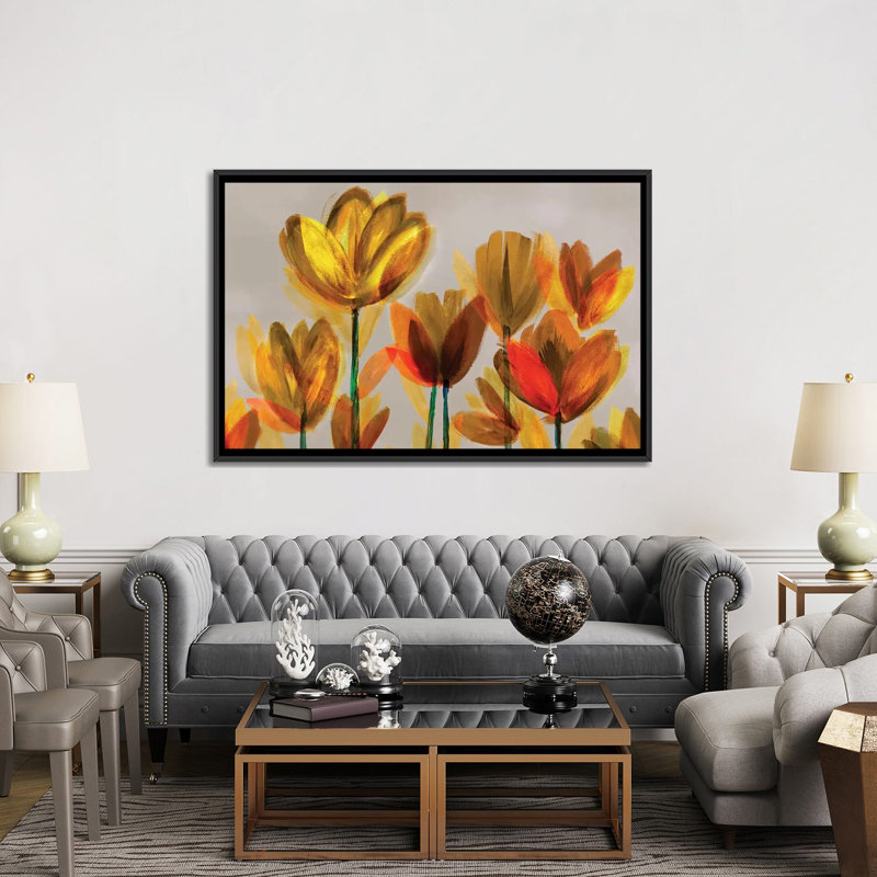 « contemporaine pops jaune », impression sur toile, H 18 po x l 26 po x P 1,5 po, Toile avec cadre noir, Pas de tapis