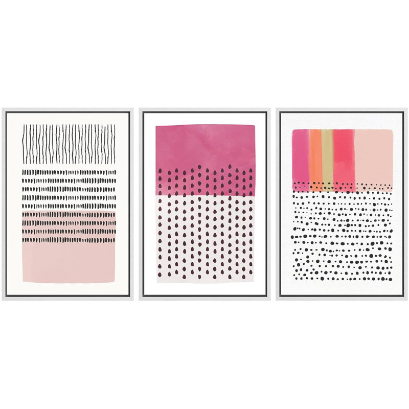 Abstract Vibrant Color Blocks " Pink Geometric Color Block Collage " 3 - Pieces, White, 36" H x 72" W x 1.5" D