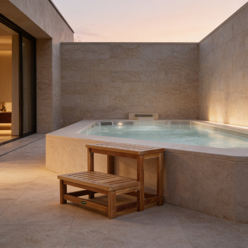 SpaTeak ARB Teak & Specialties D Slip Resistant and Antimicrobial Hot Tub Step