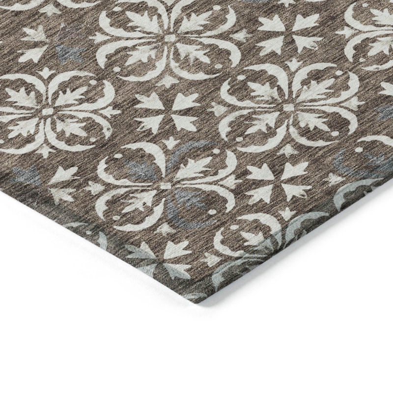 Tapis d'intérieur lavable floral 9 pi x 12 pi brun