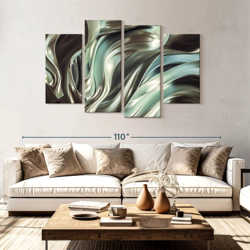 Avery Glossy Silver Fabric Abstract, 54" H x 84" W