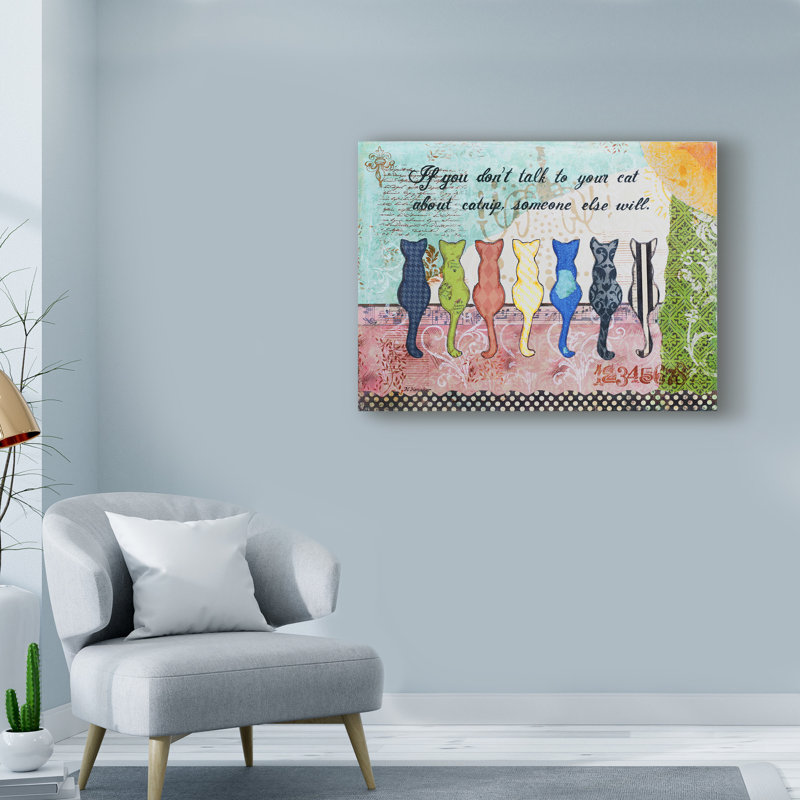 « cat talk », reproduction d’impression sur toile tendue, H 14 po x l 19 po x P 2 po