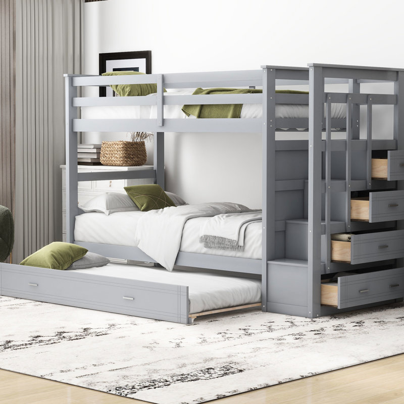 Lit simple superposé avec pieds en bois massif et lit gigogne gris - Luxury Luxury For A Serene, Gris