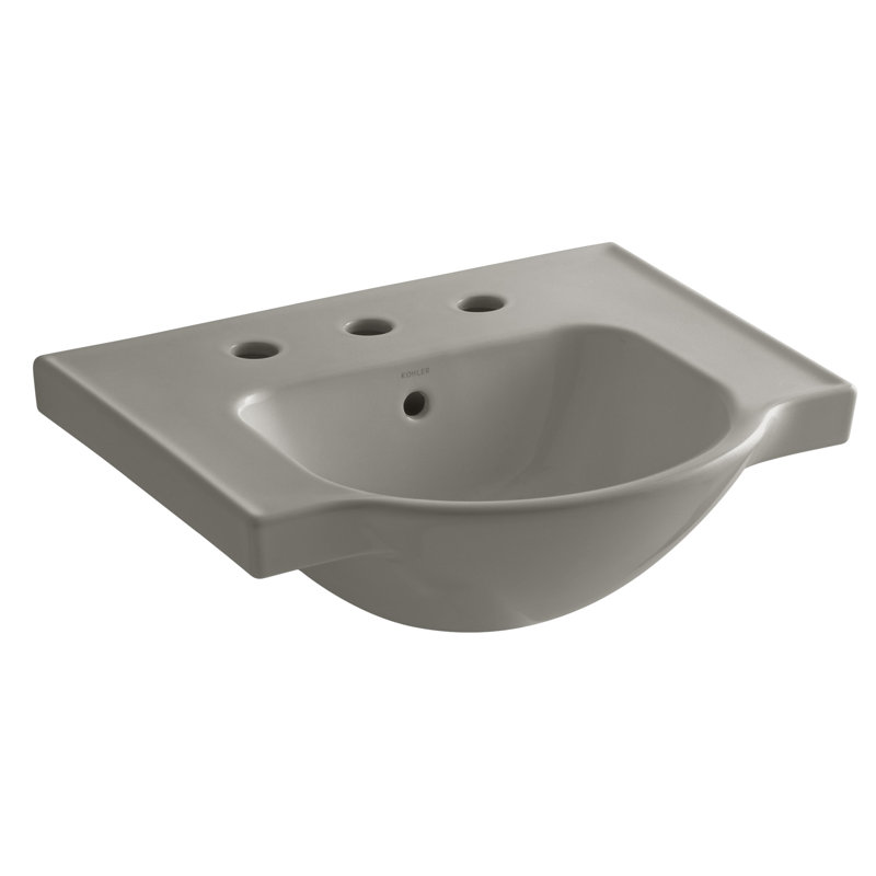 Veer Ceramic Pedestal Bathroom Sink with Overflow, Cashmere, 8.04" H x 21" L x 18.25" W, 8" Centers
