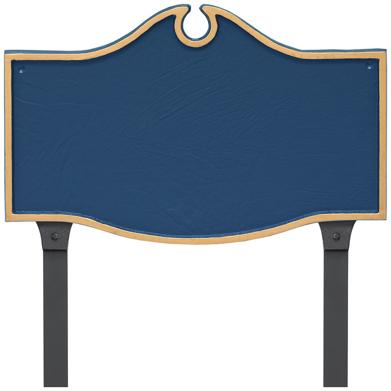 Plaque d'adresse coloniale à deux lignes avec piquets de pelouse, Bleu mer / Or, Oui