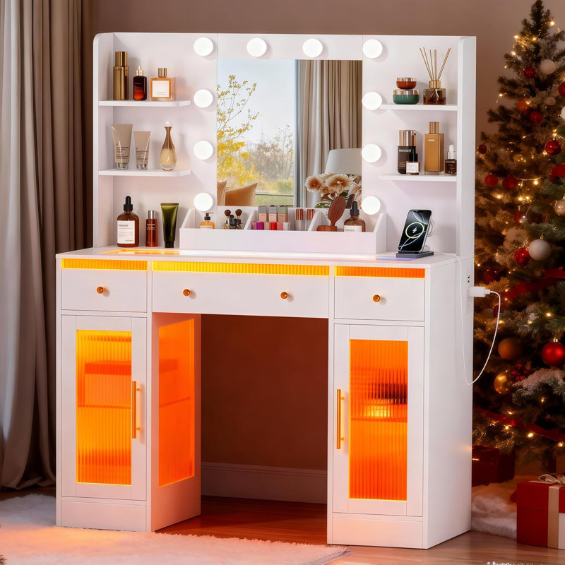 Meuble-lavabo avec miroir et lumières Roxaurx Rgb