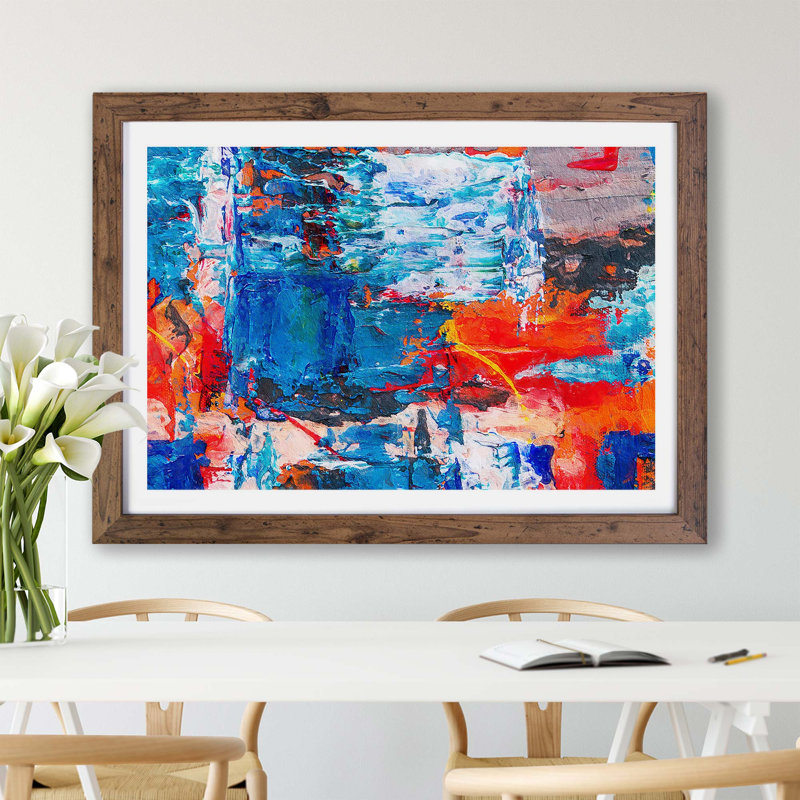 Abstract Art Painting Vol.360 by S.Johnson - Single Picture Frame Painting, Walnut, 45cm H x 63cm W x 2cm D