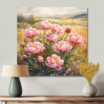 Pivoines dans le champ ensoleillé I - pivoines, art mural