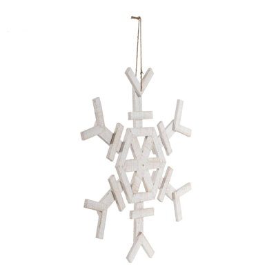 Wood Snowflake Ornament - White