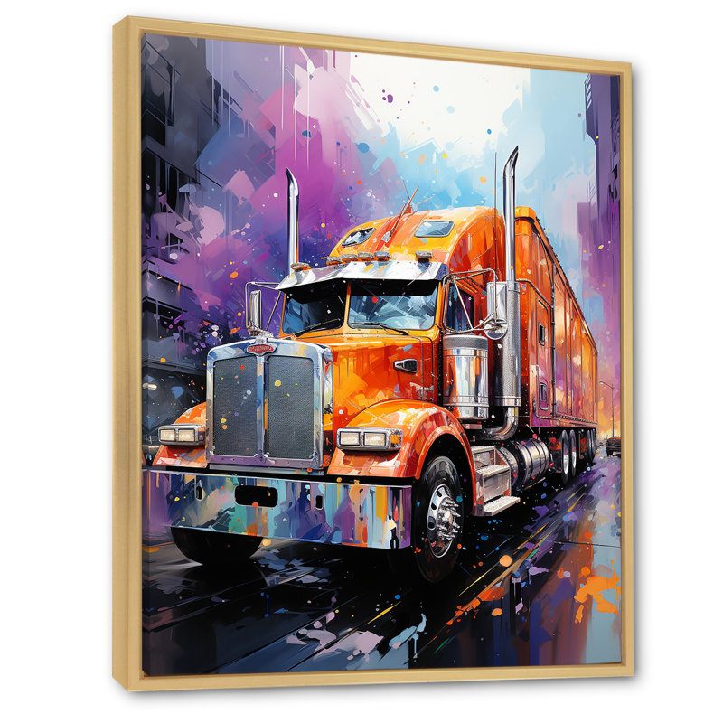 «Semi Truck Urban Warrior II», reproduction sur toile, H 20 po x l 12 po x P 1 po, Cadre flottant brun