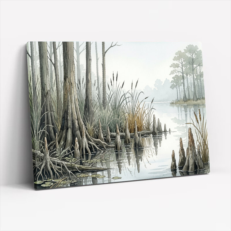 Ensemble de 1 tableau sur toile représentant un paysage marécageux, 18"H x 24"W, Wrapped Canvas