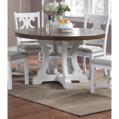 Table de salle à manger 54 po blanche, style traditionnel, bois d'hévéa massif, 4 sièges élégants, look contemporain