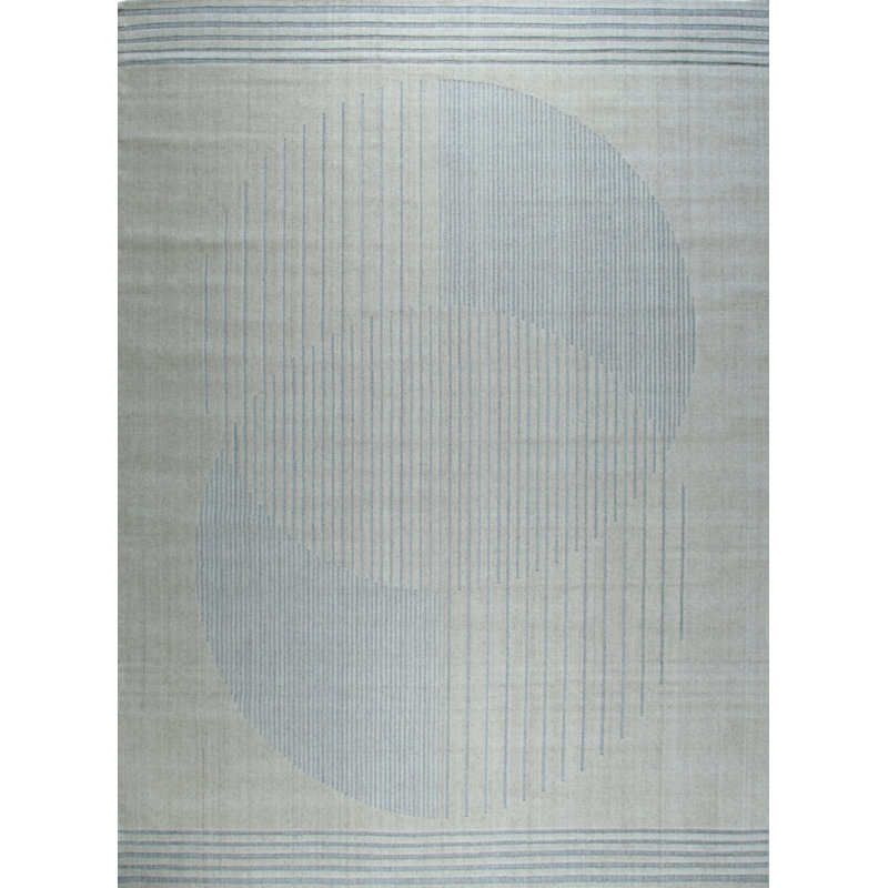 Tapis gris anthracite / beige en laine fait à la main Gunaratnam, Rectangulaire 8 pi x 10 pi