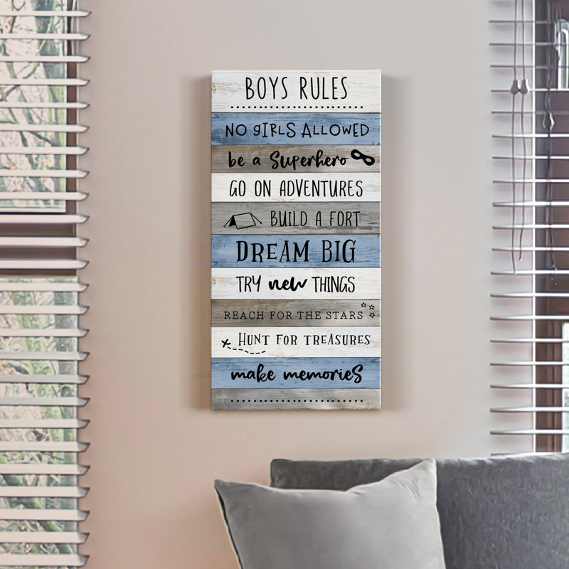 " Boys Rules ", 16" H x 8" W x 1" D