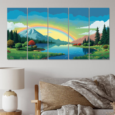 Conscience des montagnes, arc-en-ciel VI - Paysage mural, art mural, salon - 5 panneaux égaux