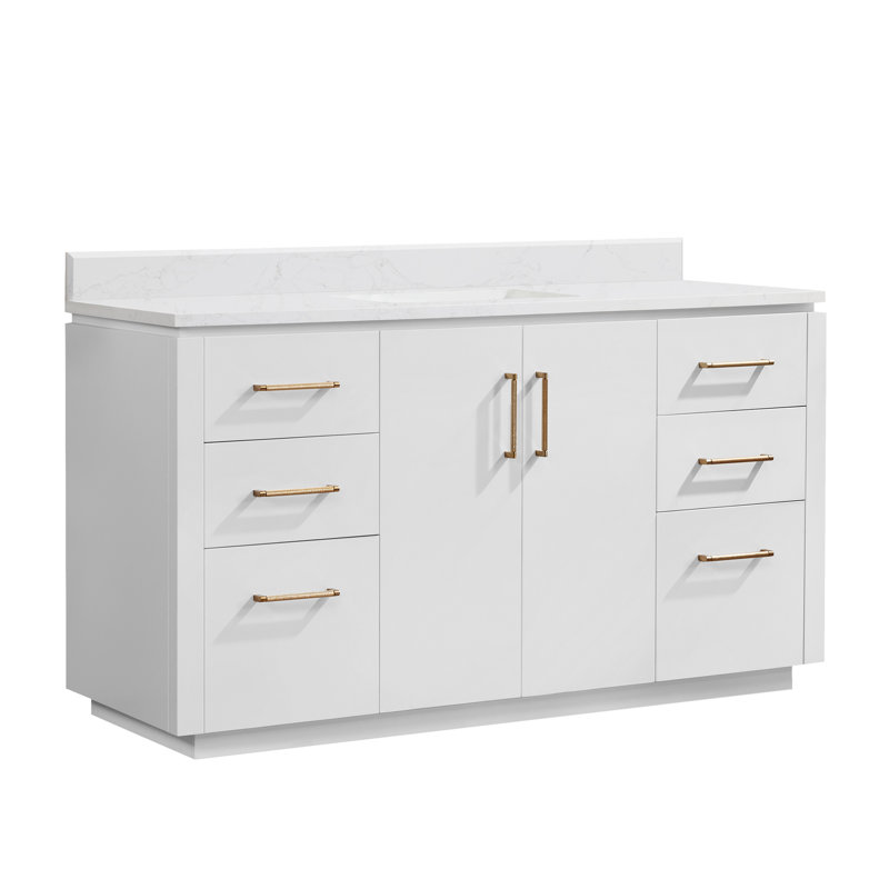 San 60'' White and Gold Freestanding Single Bathroom Vanity