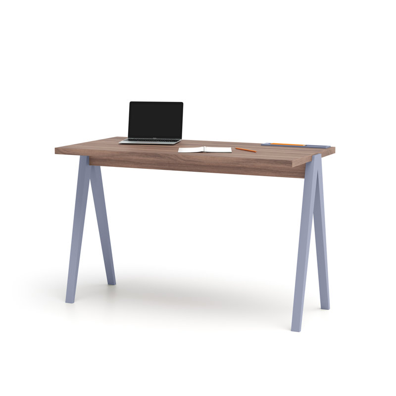Dikili Solid Wood Base Writing Desk, Walnut/Blue