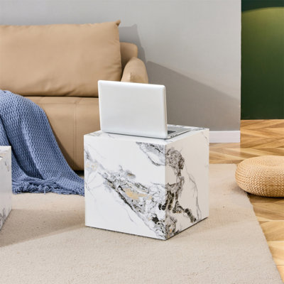 Table basse moderne et moderne en bois aggloméré blanc avec motif d'autocollants