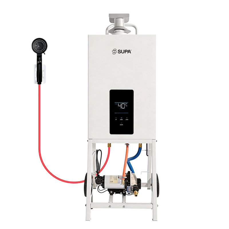 Chauffe-eau portatif sans réservoir Supa - Eau chaude instantanée extérieure de 3 100 W avec commande tactile, pompe auto-amorçante, pomme de douche à 5 modes et 7 protections de sécurité - pour le camping, la télévision, le spa gonflable, la baignade pour animaux de compagnie