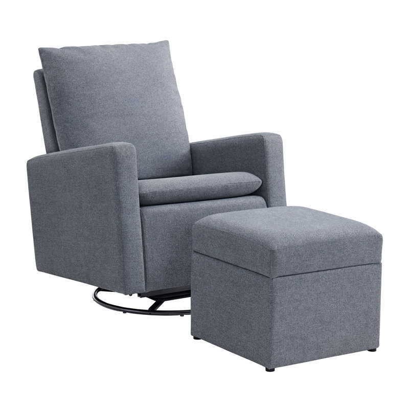 Dark Gray Upholstered Glider and Ottoman Set with Storage