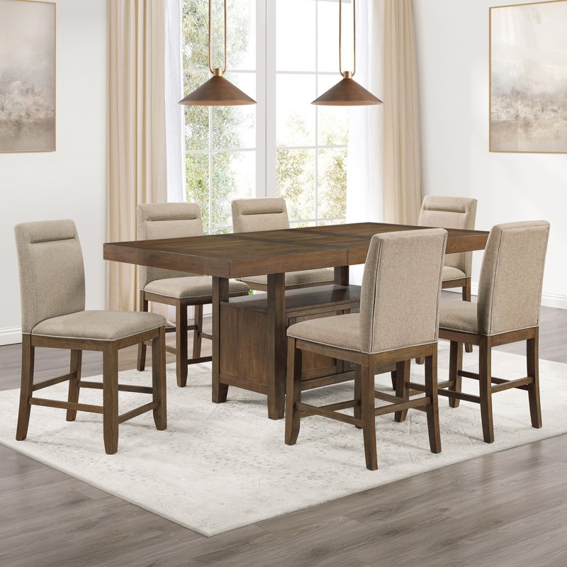 Ensemble de salle à manger Garland, 7 pièces : table, 6 chaises, Brun caramel / beige