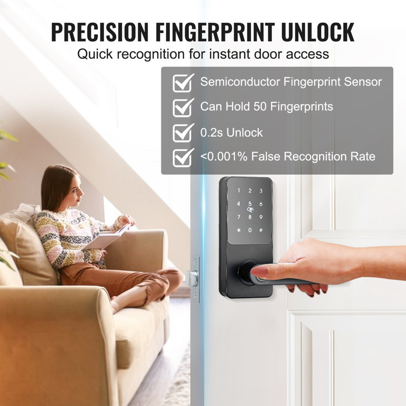 Serrure connectée, poignée de porte intelligente 5 en 1, verrou de sécurité à empreinte digitale avec application de contrôle, serrure connectée Bluetooth, serrure de porte sans clé avec poignée, serrure de porte biométrique, serrure de porte numérique à clavier pour porte d'entrée